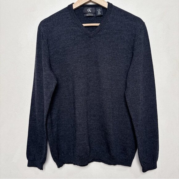 Calvin Klein Mens Large Extra Fine Merino Wool Vneck Sweater In Grey Color - Picture 4 of 16